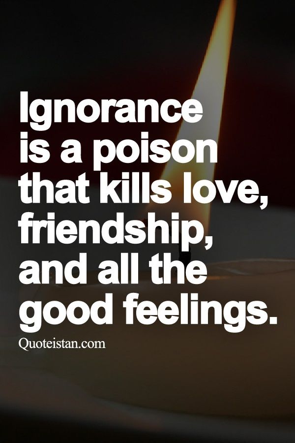 Ignorance is a poison that kills love, friendship, and all the good feelings.
