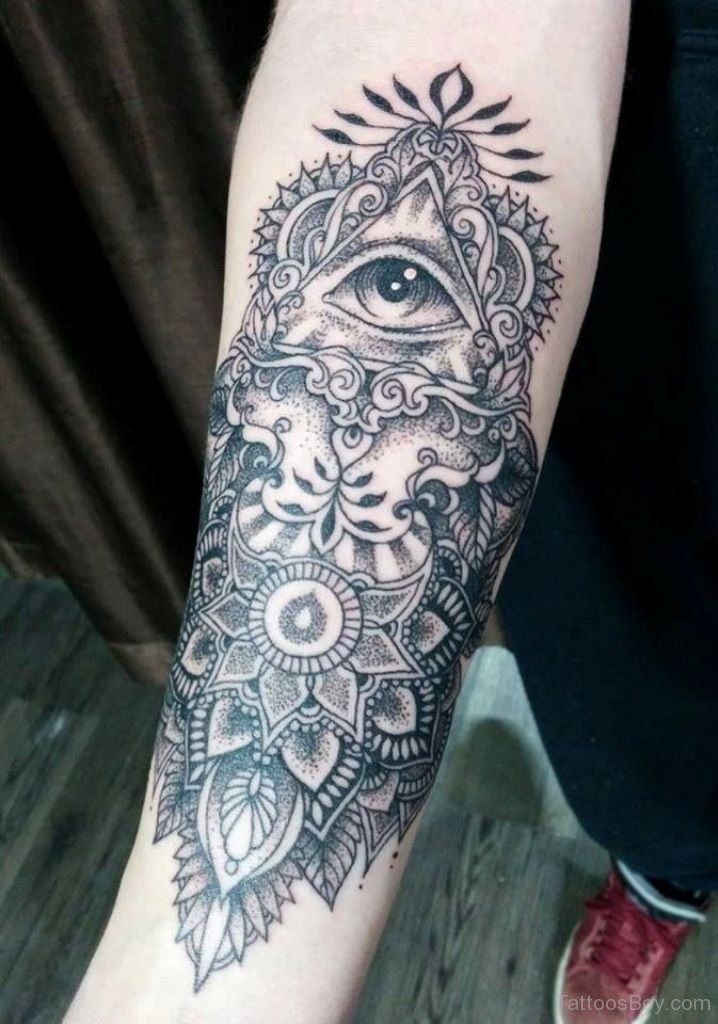 Illuminati Eye Mandala Tattoo On Lower Sleeve