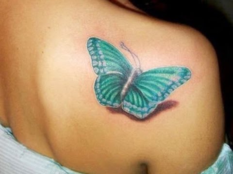 Impressive 3D Butterfly Tattoo On Right Back Shoulder