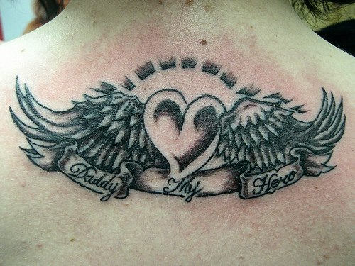 Impressive Angel Memorial Tattoo On Upper Back