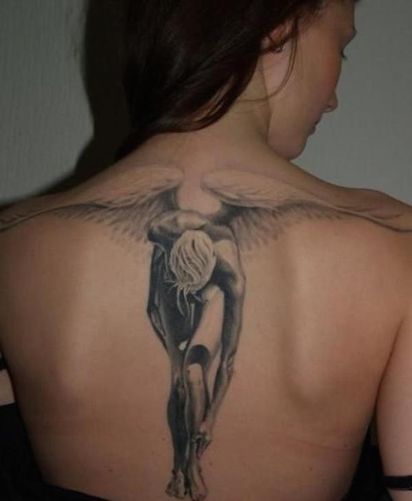 Impressive Angel Tattoo On Woman Upper Back