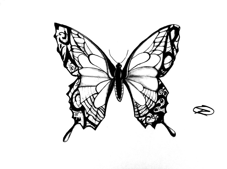 Impressive Black And White Butterfly Tattoo Design