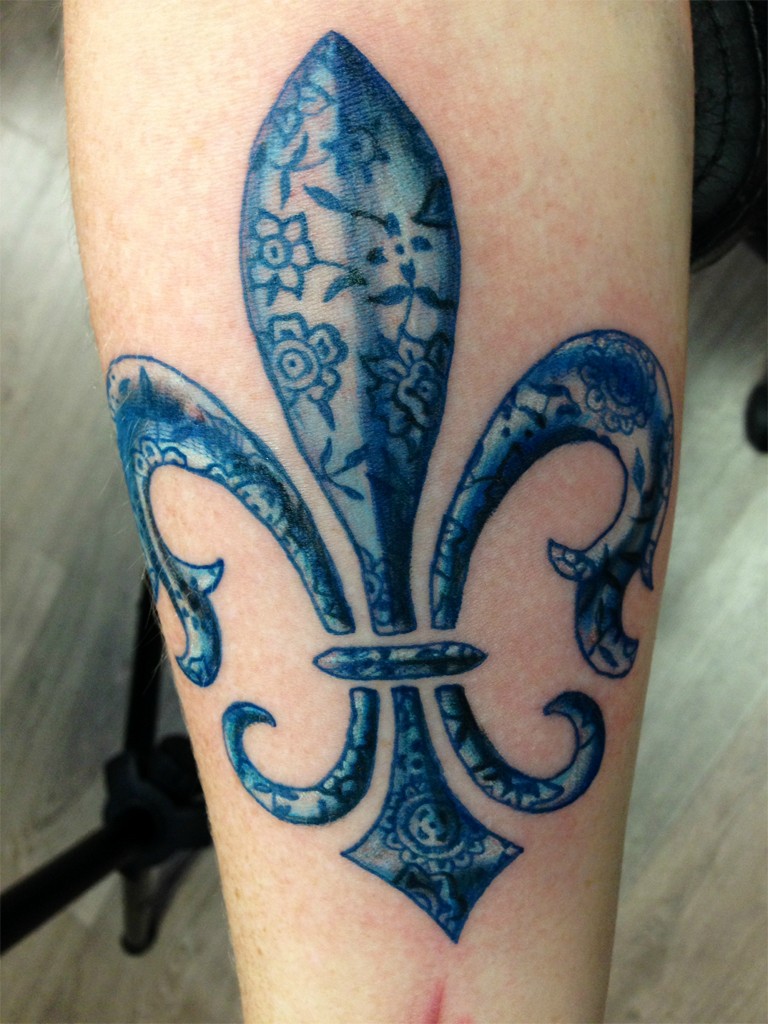 Impressive Blue Fleur De Lis Tattoo By Savannah