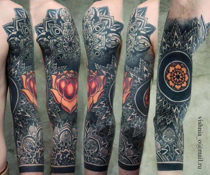 Impressive Lotus Mandala Tattoo On Full Sleeve