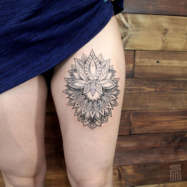 Impressive Mandala Thigh Tattoo For Girls