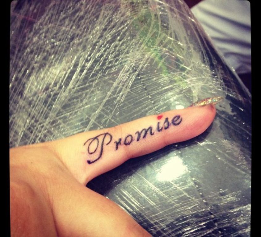 Impressive Promise Tattoo On Inner Finger