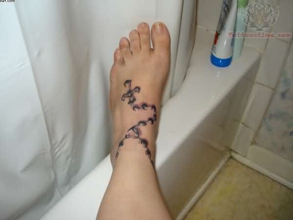 Impressive Rosary Foot Tattoo