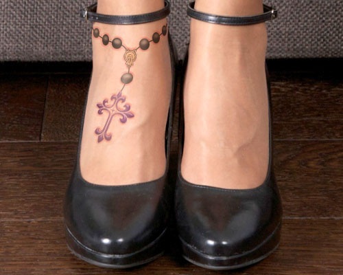 Impressive Rosary Tattoo On Girl Right Foot