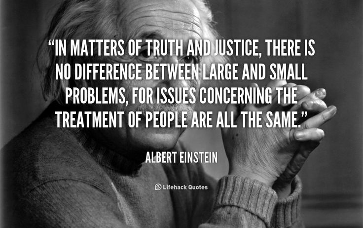 In matters of truth and justice, there is no difference between large and small problems, for issues concerning the treatment of people are all the ... Albert Einstein