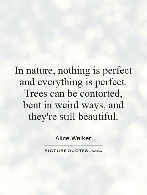 In nature, nothing is perfect and everything is perfect.  Trees can be contorted, bent in weird ways, and they're  still beautiful - Alice Walker