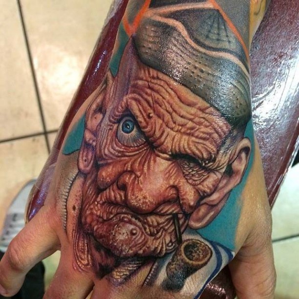 Incredible 3D Smoking Old Hand Tattoo For Men