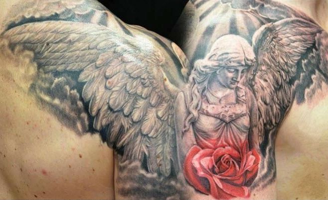 Incredible Holy Angel Tattoo On Man Shoulder