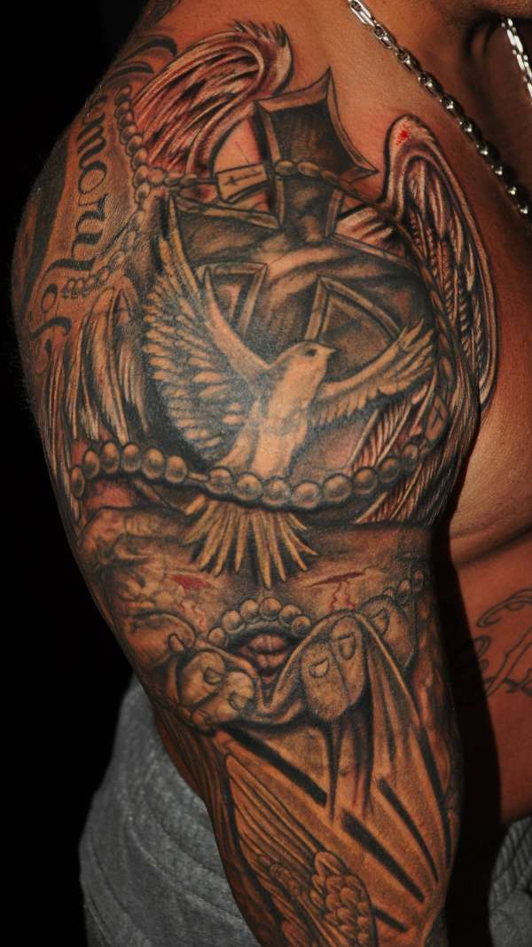 Incredible Religious Christian Tattoo On Full Sleeve