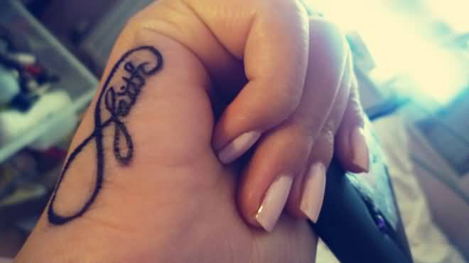 Infinity Faith On Side Hand Tattoo For Girls
