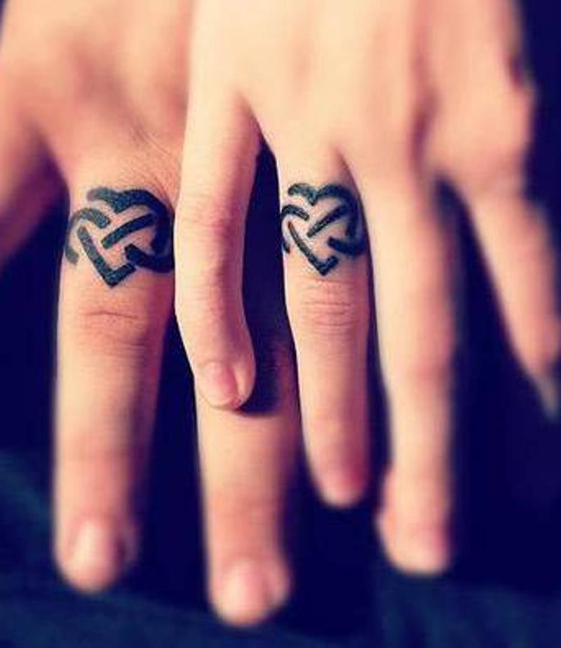 Infinity Heart Matching Couple Tattoos On Fingers