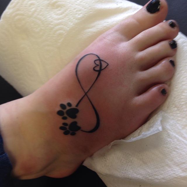 Infinity Love Dog Tattoo On Foot For Girls