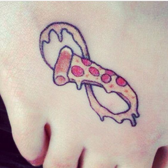 Infinity Pizza Slice Tattoo On Foot