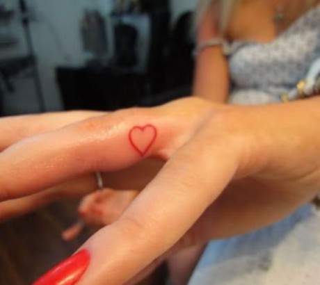 Inner Finger Red Heart Tattoo For Girls