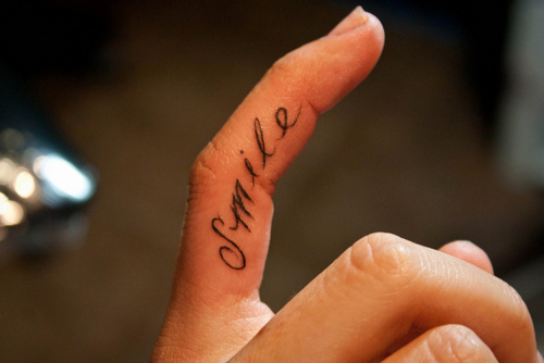 Inner Finger Smile Word Tattoo For Men