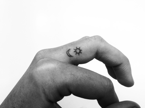 Inner Finger Sun And Moon Tattoo For Men