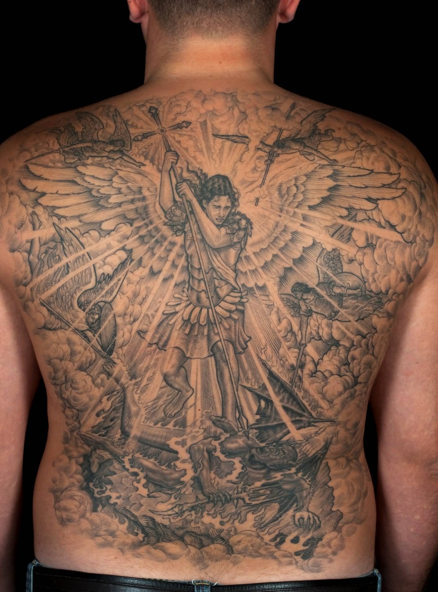 Inspiring Angel Vs Demon Tattoo On Full Back