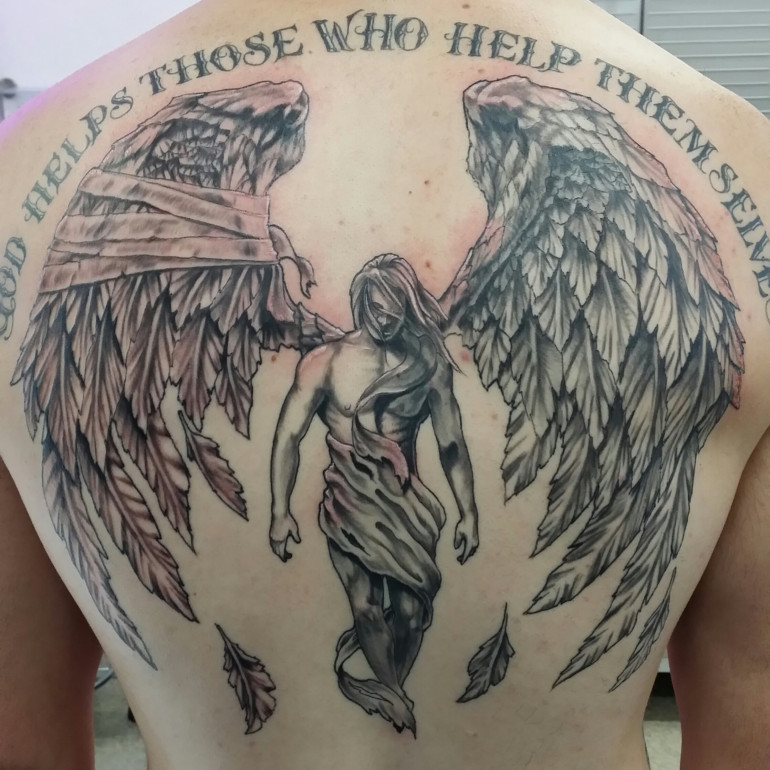 Inspiring Large Winged Angel Tattoo On Back