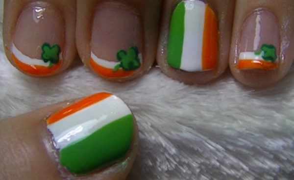 Irish Flag And Shamrock Leaf Saint Patrick's Day Nail Art