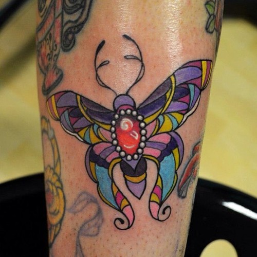 Jewelled Traditional Butterfly Tattoo