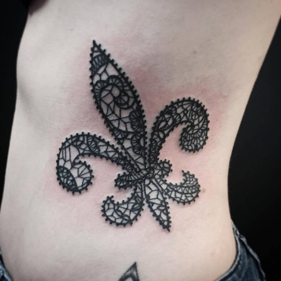 Lace Style Fleur De Lis Tattoo On Side Rib By Ceila