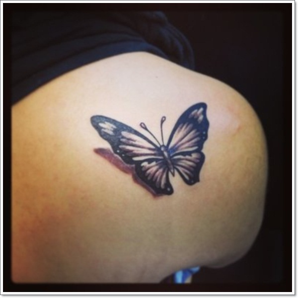 Large 3D Black Butterfly Tattoo