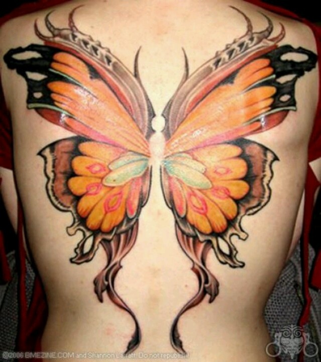 Large Butterfly Color Ink Full Back Tattoo