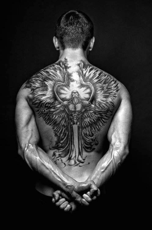 Large Winged Angel Full Back Tattoo For Men