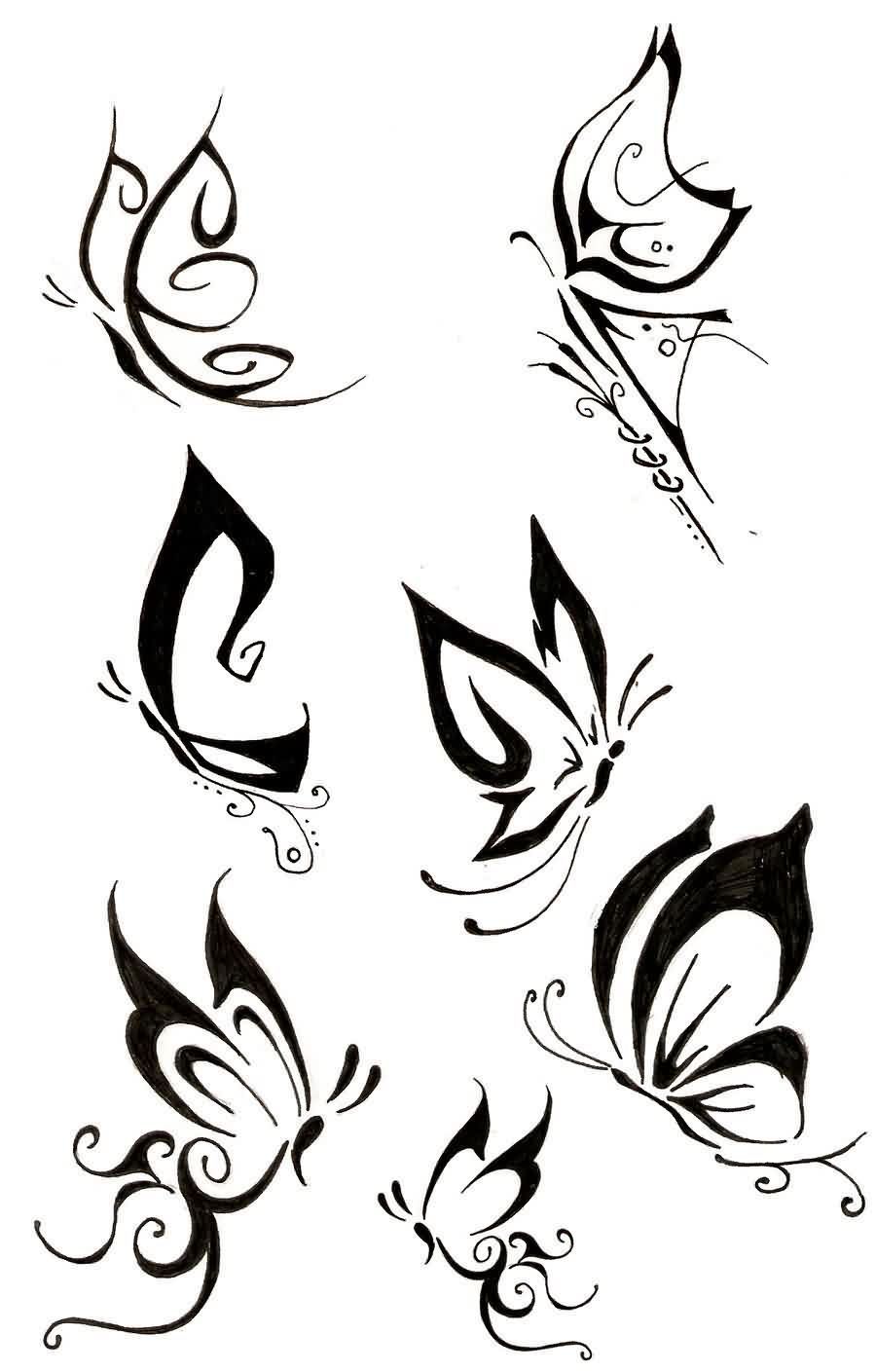 Latest Black Ink Tribal Butterfly Tattoo Designs Set