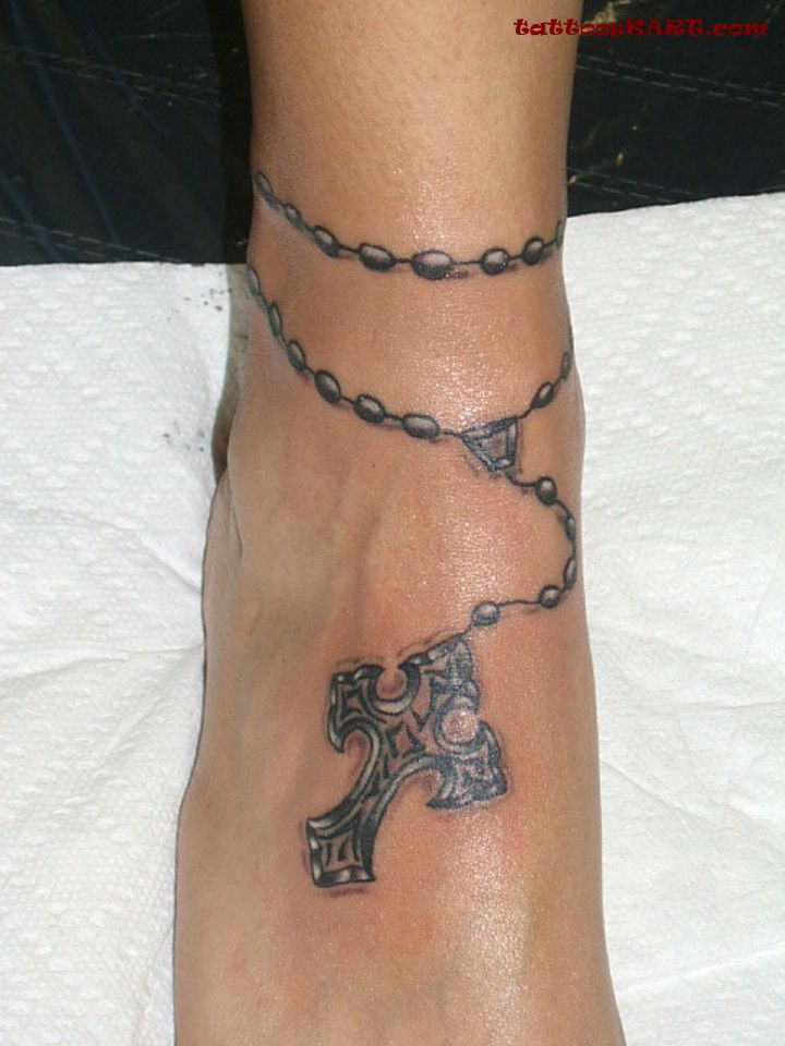Latest Rosary Tattoo On Foot