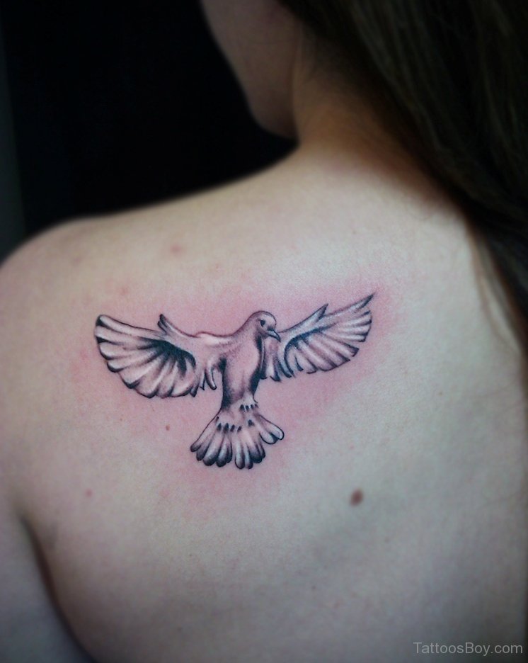 Left Back Shoulder Dove Tattoo For Girls