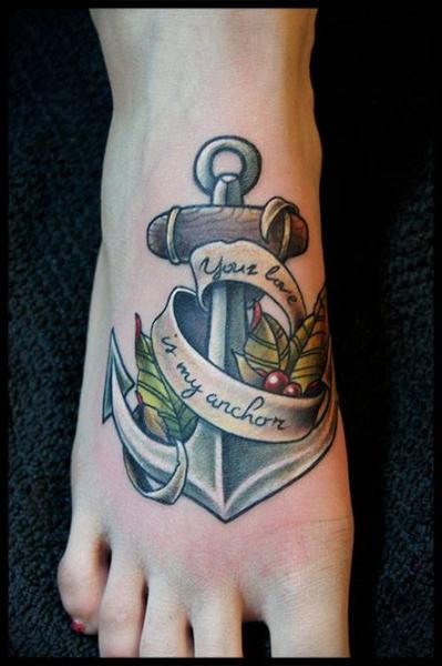 Lettering Anchor Foot Tattoo On Foot By White Rabbit