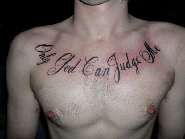Lettering Christian Tattoo On Chest