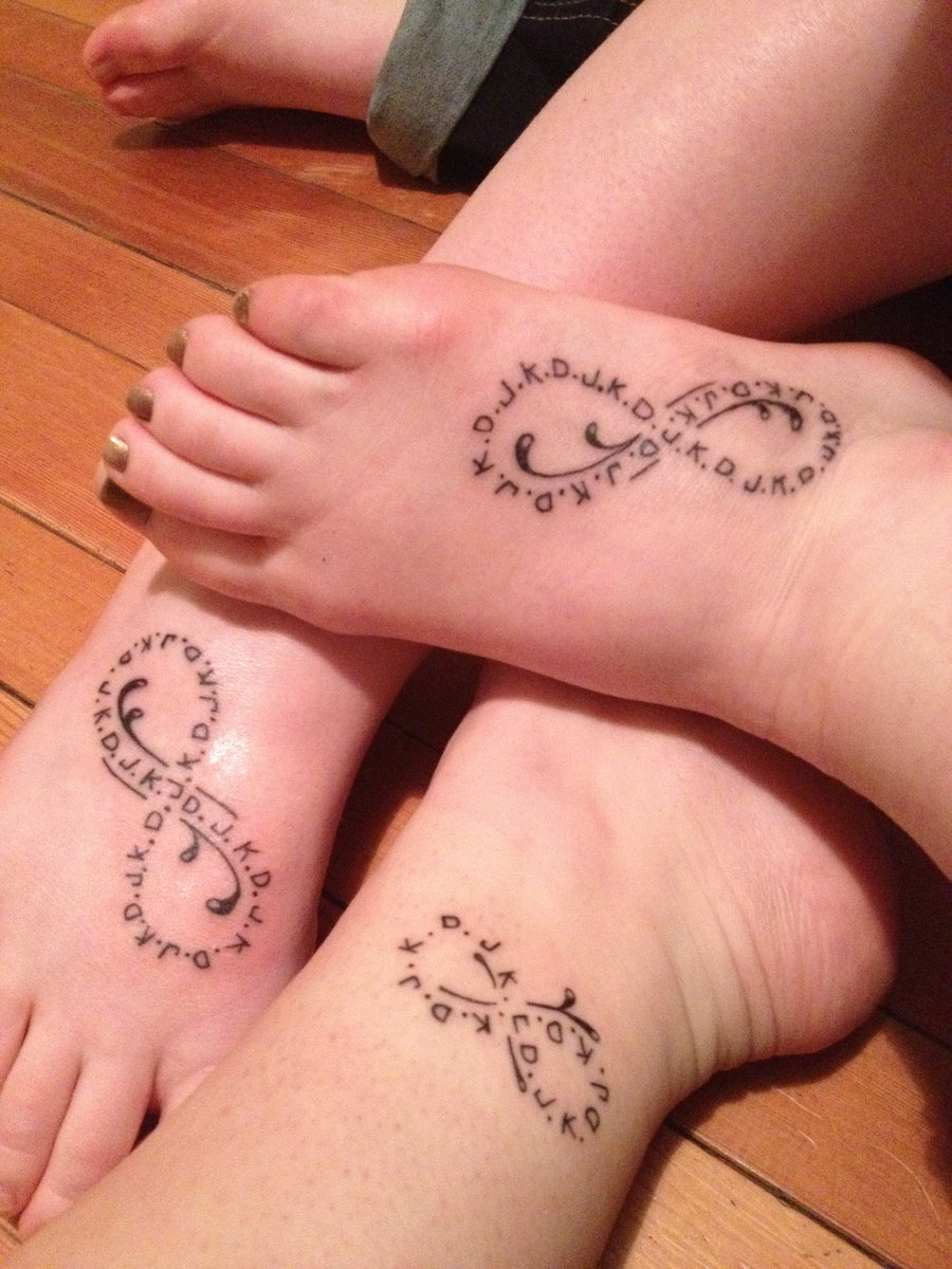 Letters Infinity Friendship Tattoos On Foot