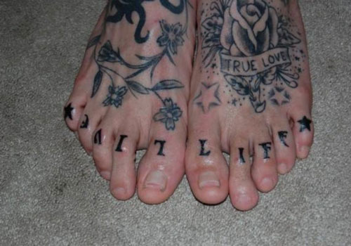 Live Life Words Tattoo On Both Feet Toes