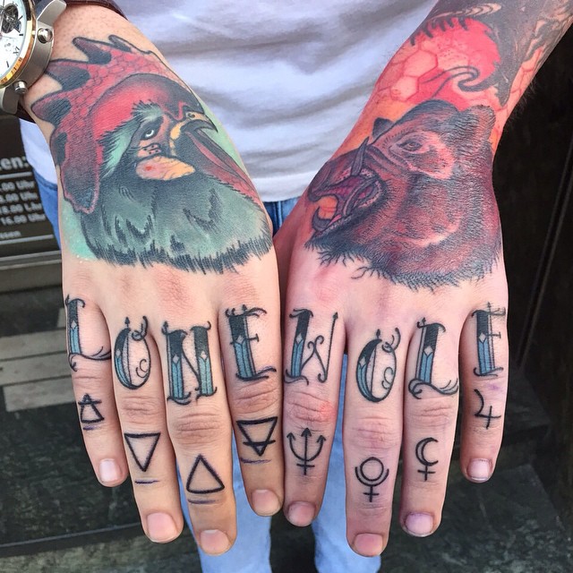 Lone Wolf Tattoo Ideas For Knuckle