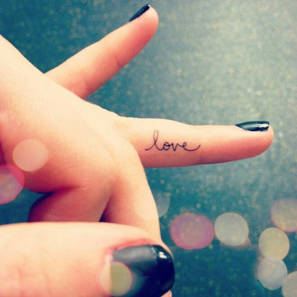 Love Girl Inner Finger Tattoo