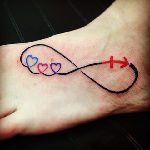 Love Navy Infinity Color Tattoo On Foot