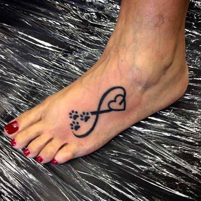 Love Puppies Infinity Foot Tattoo For Women