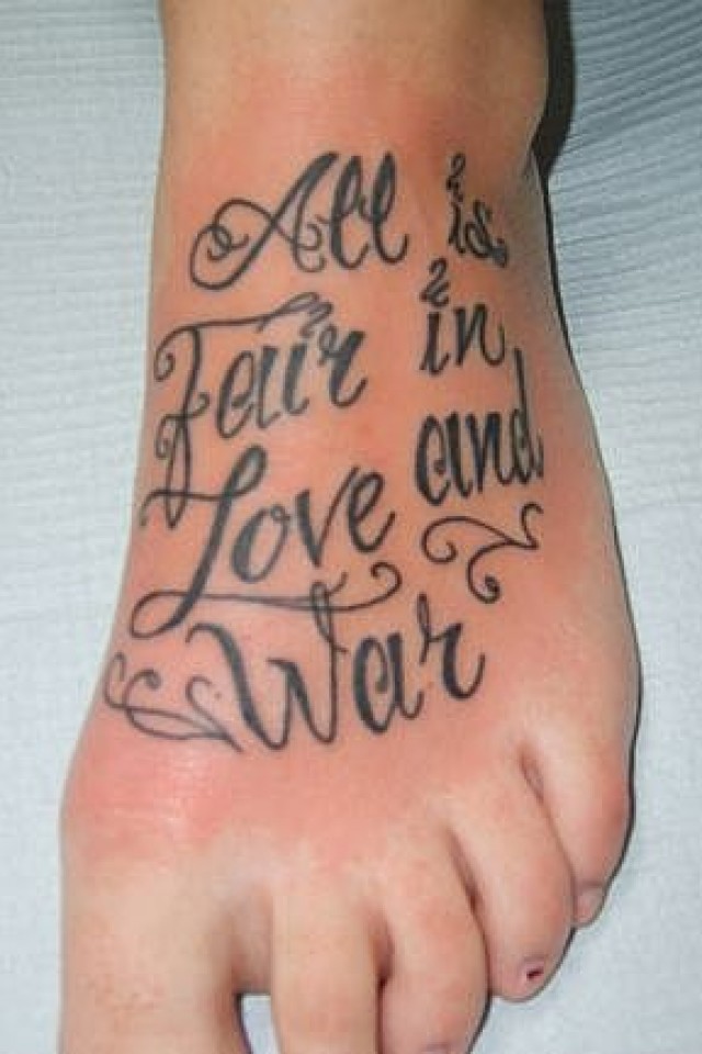 Love Quote Tattoo On Foot