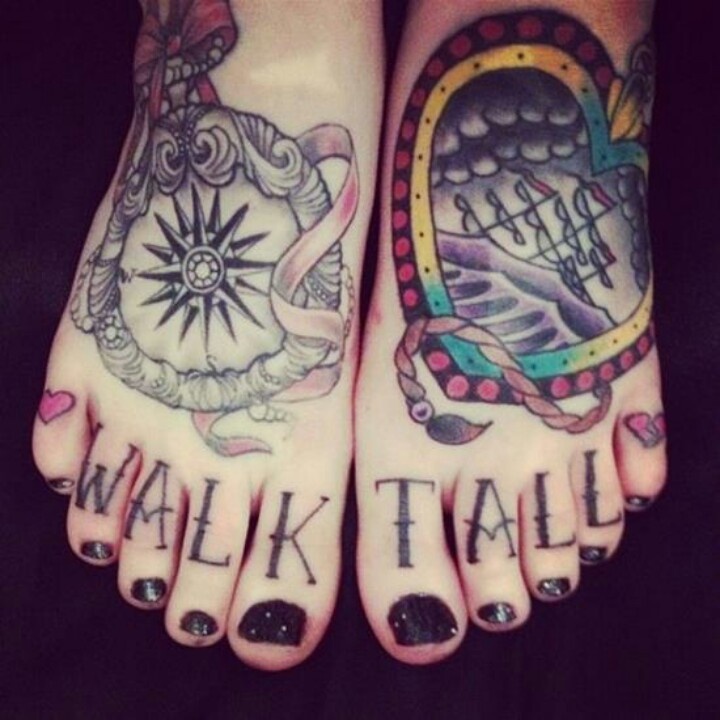 Love Walk Tall Words Tattoo On Toe Knuckles