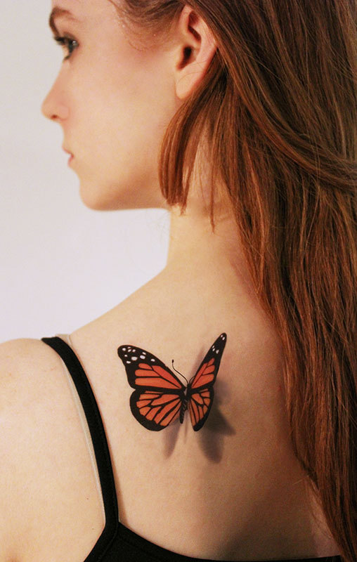 Lovely 3D Monarch Butterfly Temporary Tattoo For Girls