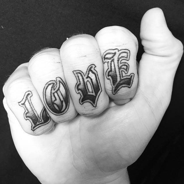 Lovely Ambigram Love Word Tattoo On Fingers
