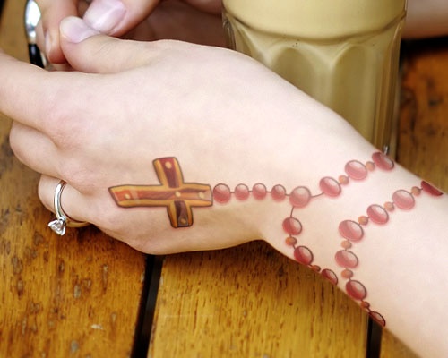 Lovely Color Rosary Wristband Tattoo For Girls