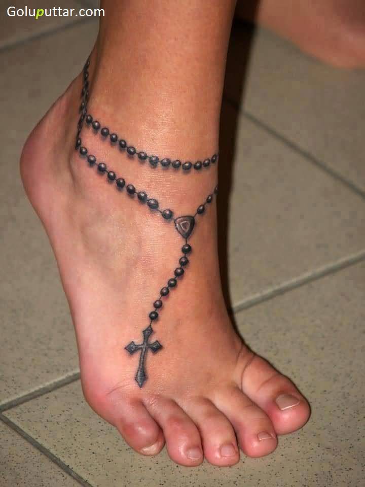 Lovely Cross Ankle Bracelet Tattoo