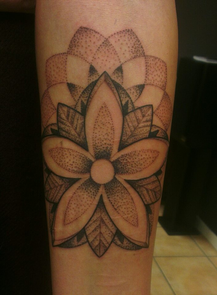 Lovely Dotwork Mandala Tattoo On Forearm